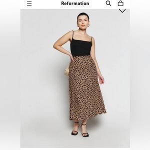 Reformation Black and Tan Midi Skirt
